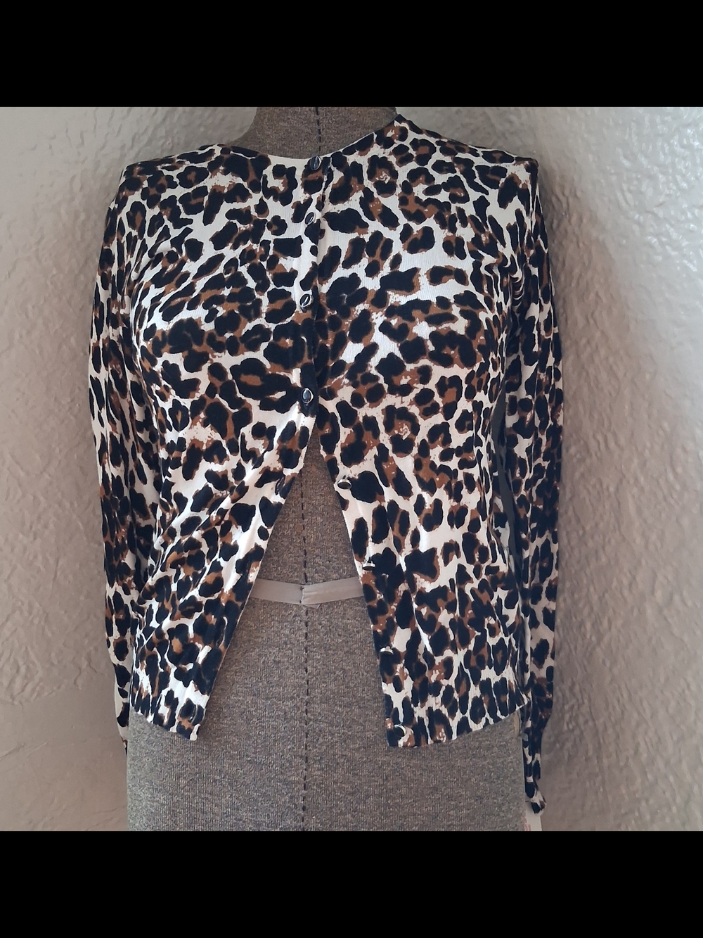 Leopard Print Button Front Cardigan - Brown Black Cream